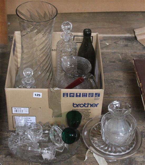 Engraved glass jug and other glass ware, etc.